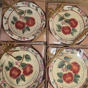 Apple Orchard Ceramic Dessert Plates - Red